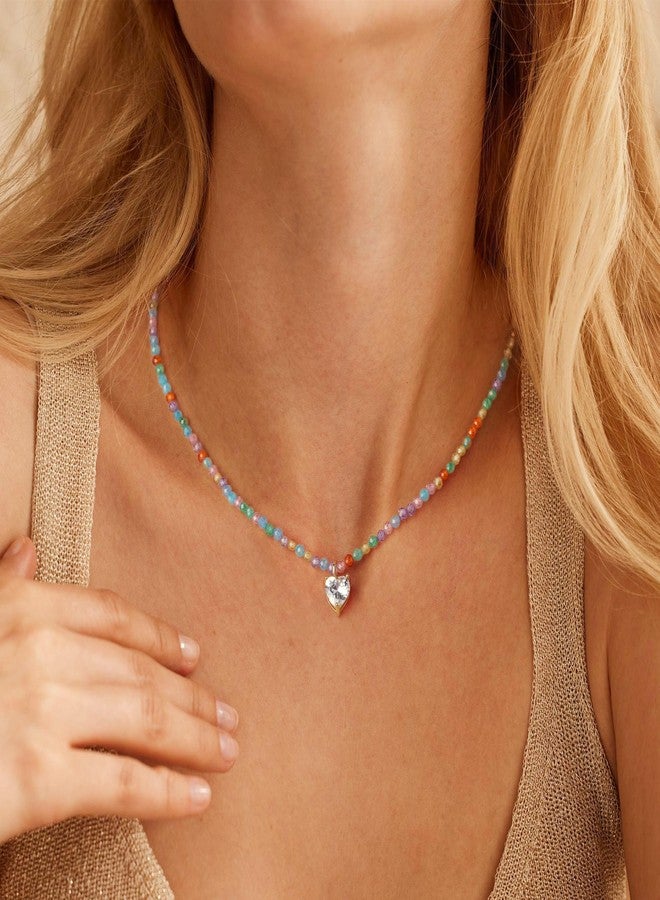 XIJIN Beaded Necklaces for Women 14K Gold Plated Heart Zircon Bead Choker Necklace - Image 5